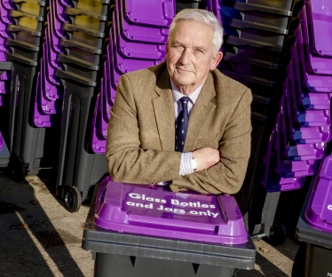 Glen Sanderson with the new glass recycling bins